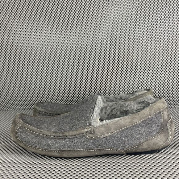Ugg Ascot Moccasins Slippers Loafers Mens Size 10 Gray Leather Shearling Slip On main image 5